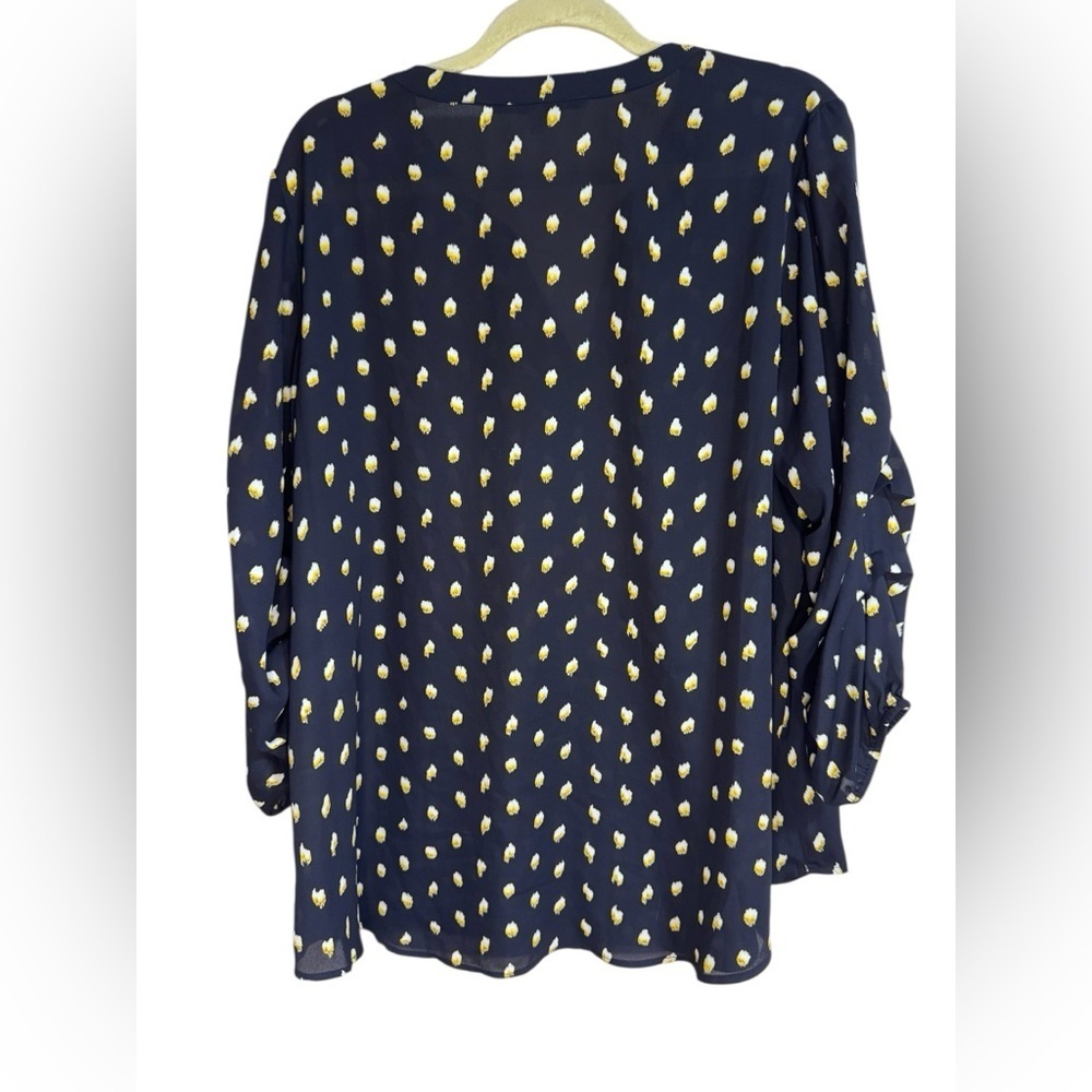 Collective Concepts Blue Relaxed Blouse with White and Yellow Pattern - 2X - Picture 2 of 6